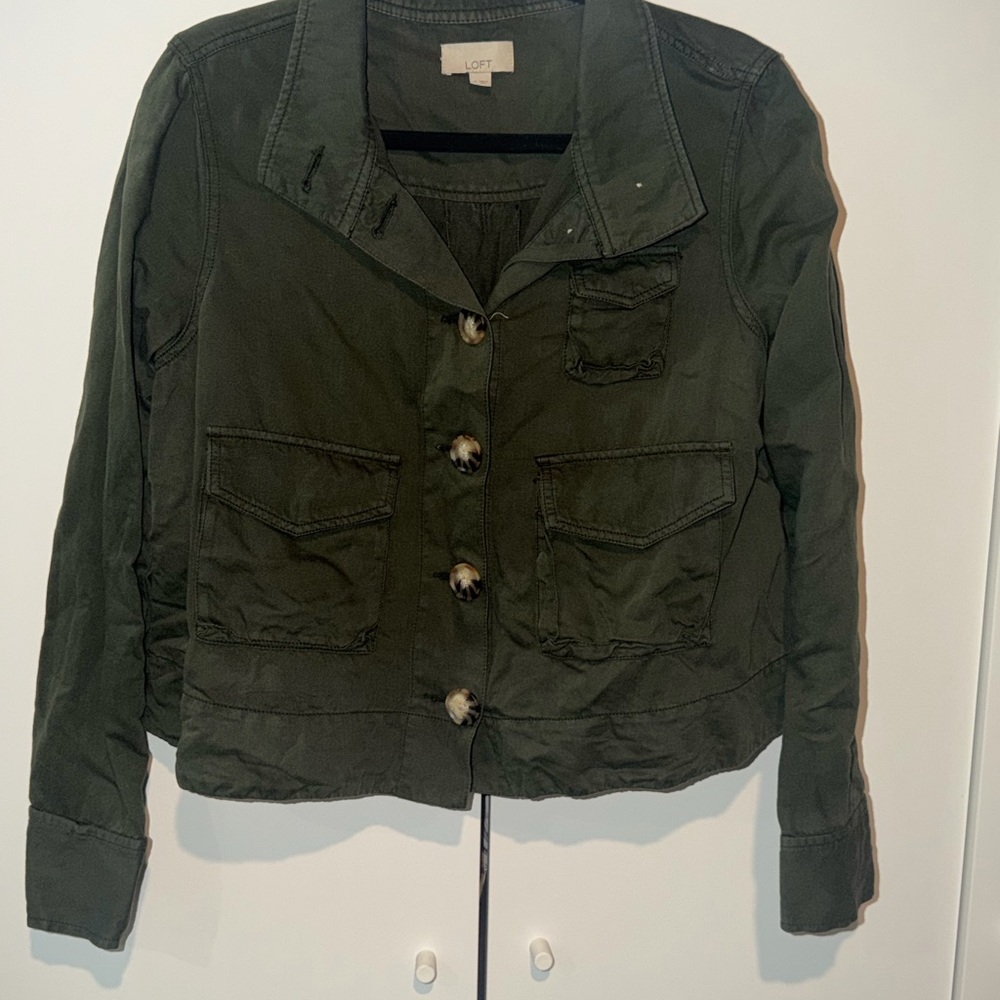 LOFT Dark Olive Green Utility Jacket with Front Pockets